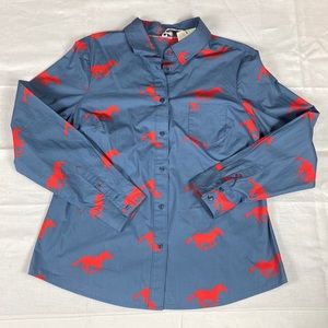 NWT Boden Horse Print Cotton Long Sleeve Shirt, Size 12